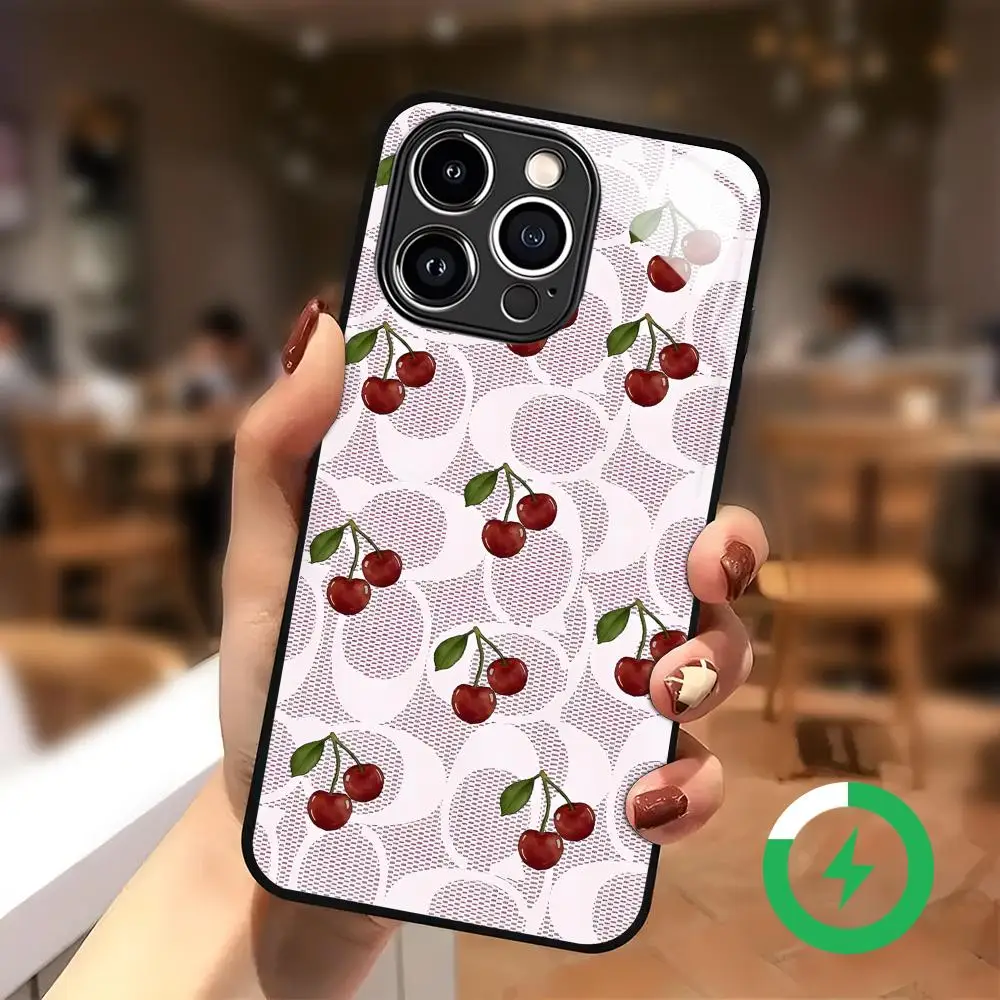 Funda de teléfono con diseño de cerezas de lujo para iPhone 18, 17, 16, 15, 14, 13, 12, 11, X, XR, XS, Plus, Mini, Pro Max, con cierre magnético y cubierta de cristal.