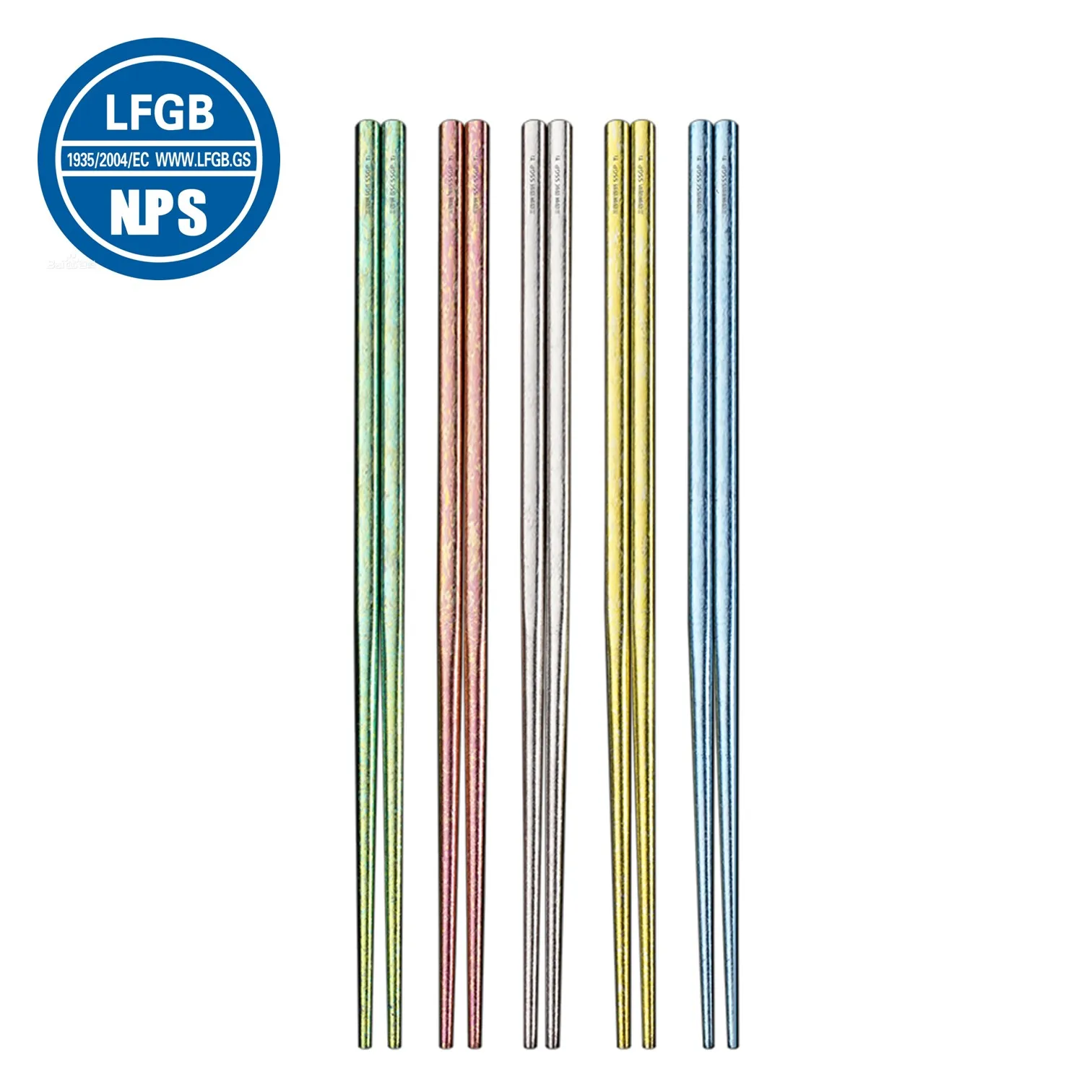 5 Pair of LFGB Certificated Titanium Chopsticks Corss Infection Avoid High Temperature Coloration Flatware for Family Dining