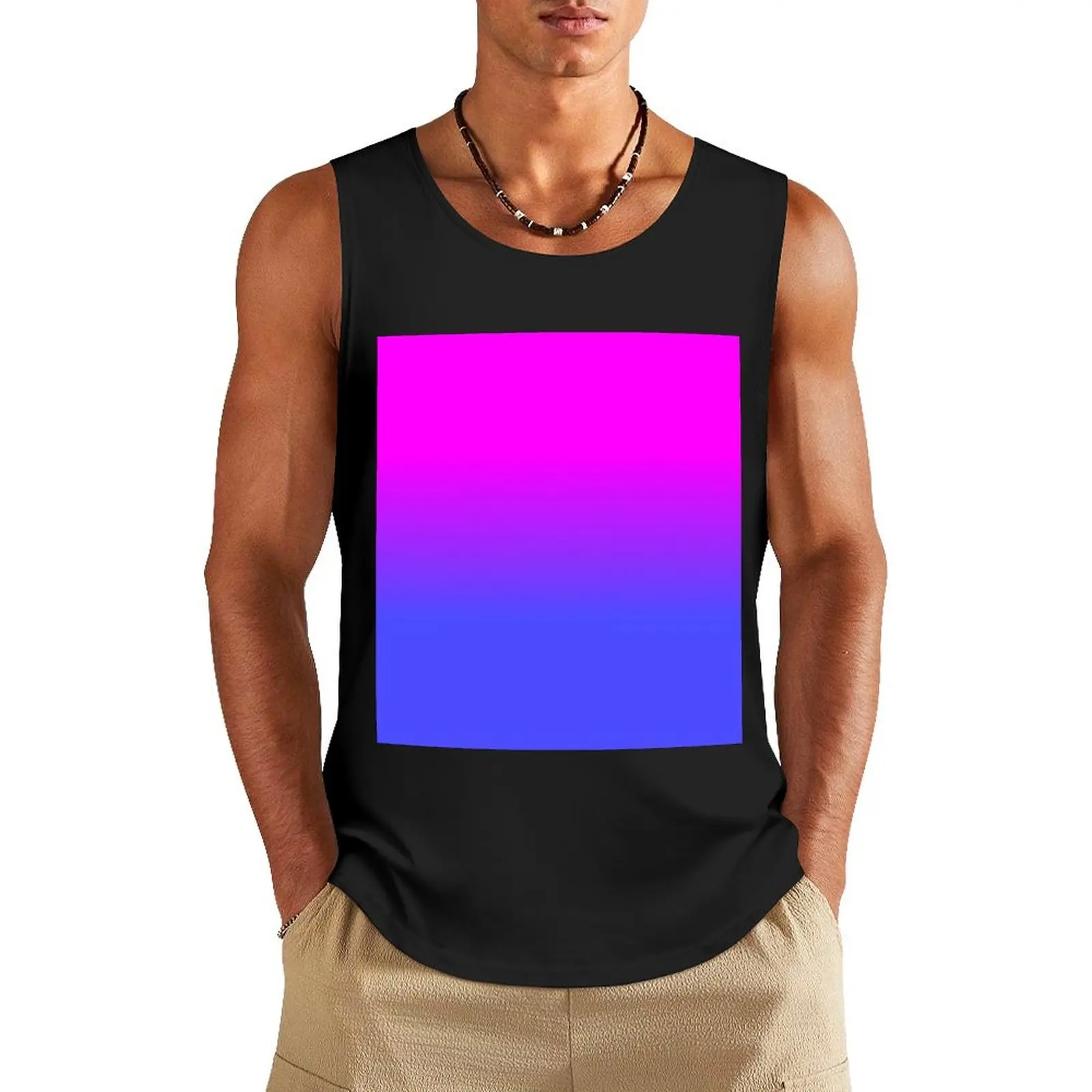 Neon Blue and Hot Pink Ombré Shade Color Fade Tank Top Men's sleeveless fashion 2025 man