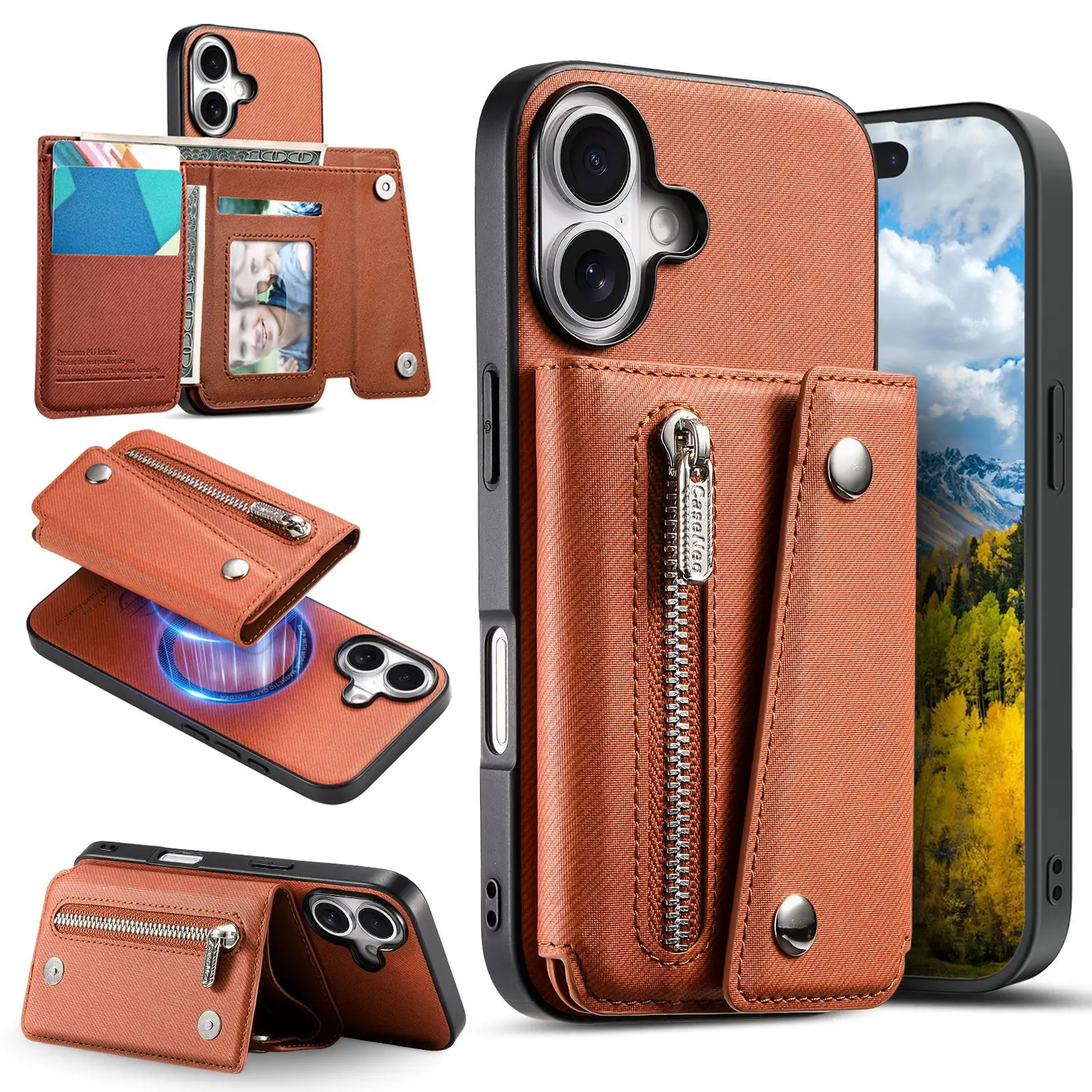 

Magnetic Zip Pocket Case For OnePlus 13R 13 Removable Card Bag Canvas 3 Cards Anti Drop Wallet Phone Cover For OnePlus 13R 13