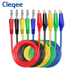 Cleqee P1042 5pcs 4mm Banana Plug to Alligator Clip Multimeter Test Leads Red Copper Crocodile Clamp 100cm Electrical Cable