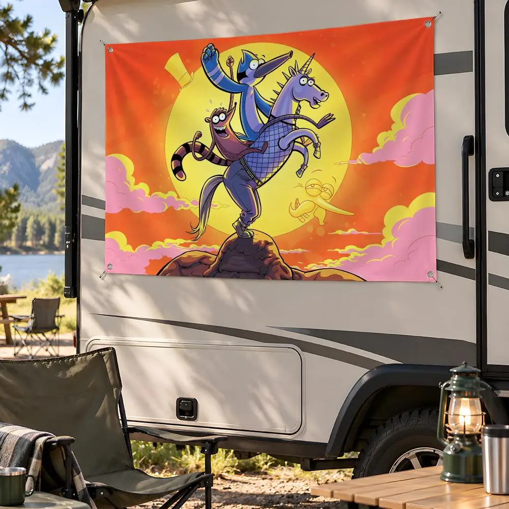 Cartoon Surreal Comedy Regular Show Flags Fan Flag Banner Wall Hanging Outdoor Yard Camping Dorm Garage Party Home Decor Gift