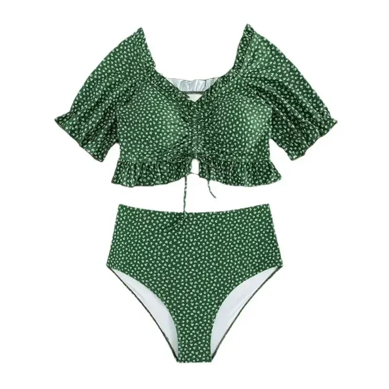 

Sexy Push Up Bikini Plus Size Swimwear Women Short Sleeve Ruffles Tops High Waist Bikini 2025 New Swimming Bathing Suit 2 Piece