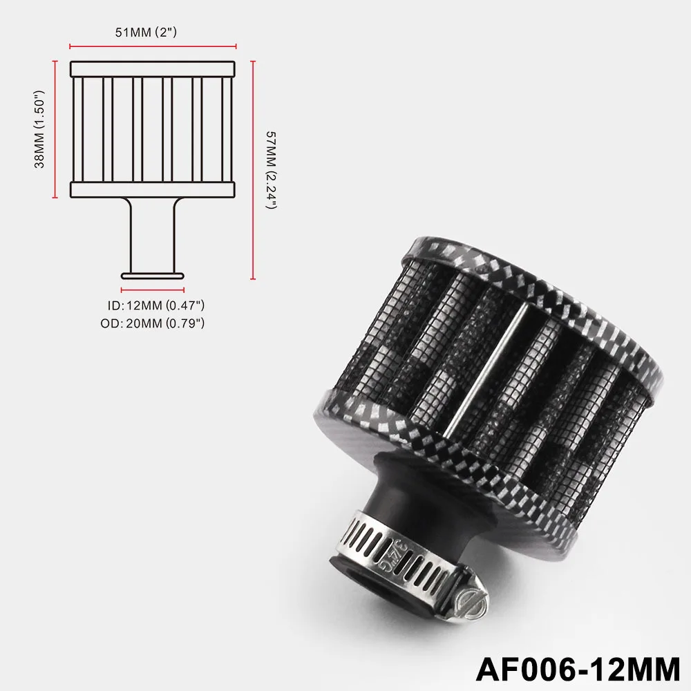 オートバイ用ユニバーサルエアフィルター,12mm,高流量ボトムケース,ミニフィルターは,呼吸を防ぎます