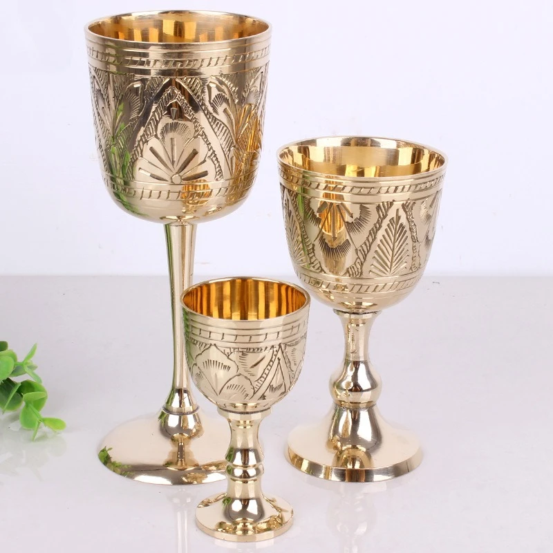 Copper ware pure brass  glass antique Baijiu glass red glass goblet solid copper wine set wine ware