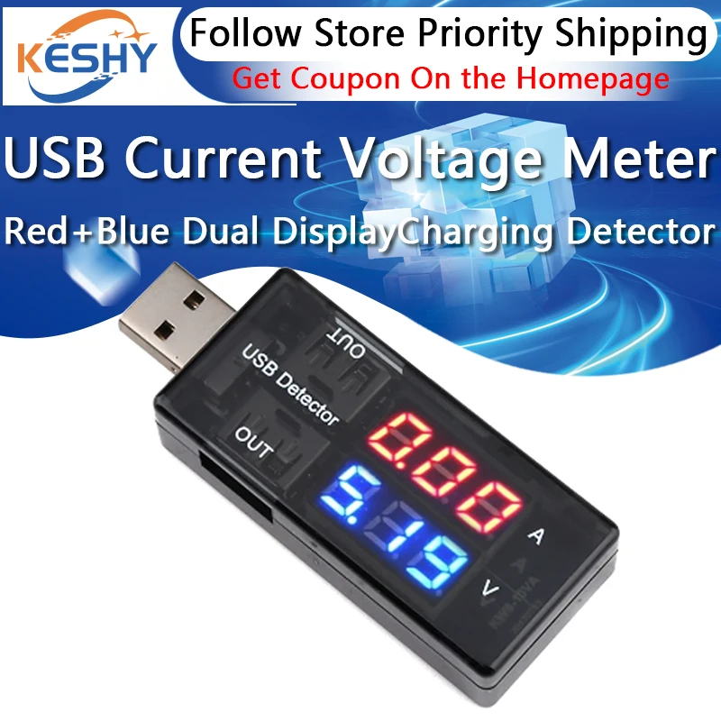 

Red+Blue Dual Display USB Current Voltage Meter DC Charging Detector Tester Battery Voltmeter Ammeter Charger Indicator