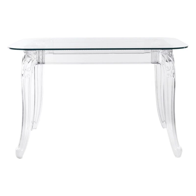 Nordic designer transparent acrylic tempered glass dining table, milk tea shop square table, modern light luxury small unit roun