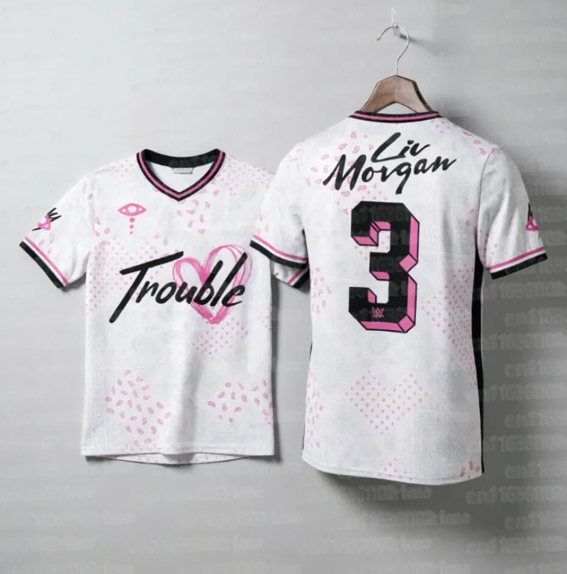 White Liv Morgan Football Jersey 3D Print Outdoor Sports Quick Dry V-Neck Short Sleeve Wrestling Training T-Shirt FamilyMatching
