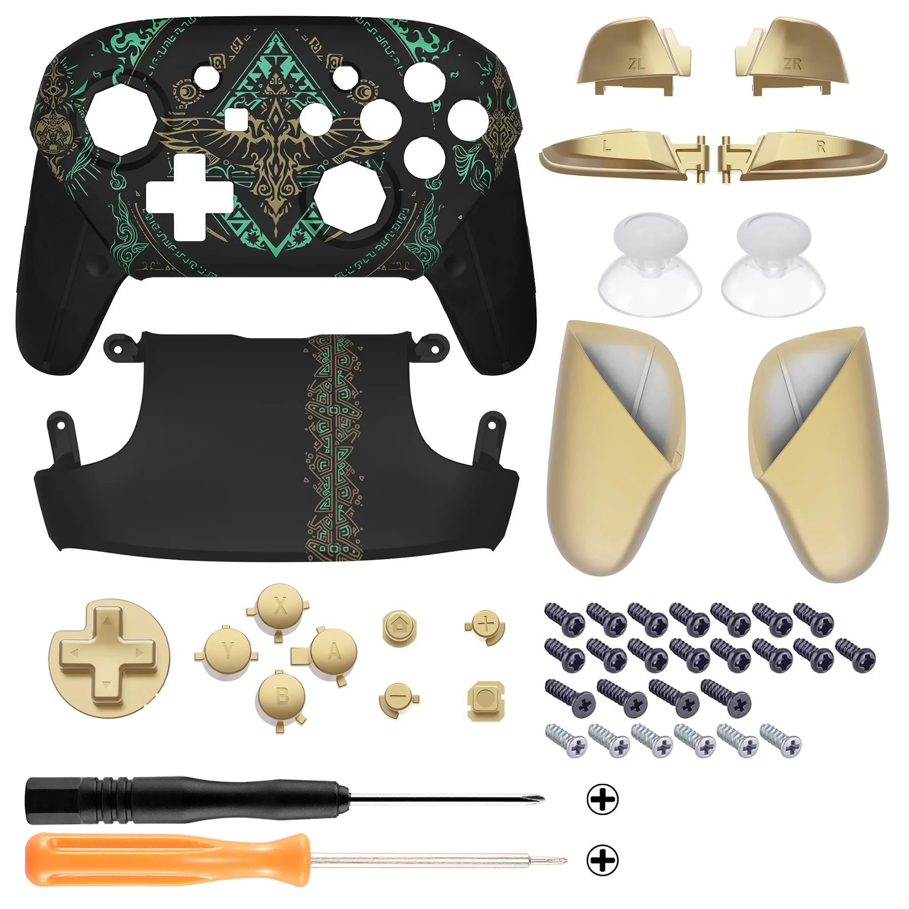 eXtremeRate Octagonal Gated Sticks Design Replacement Grip Shell for NS Switch Pro Controller- Glow in Dark - Totem of Kingdom view 2