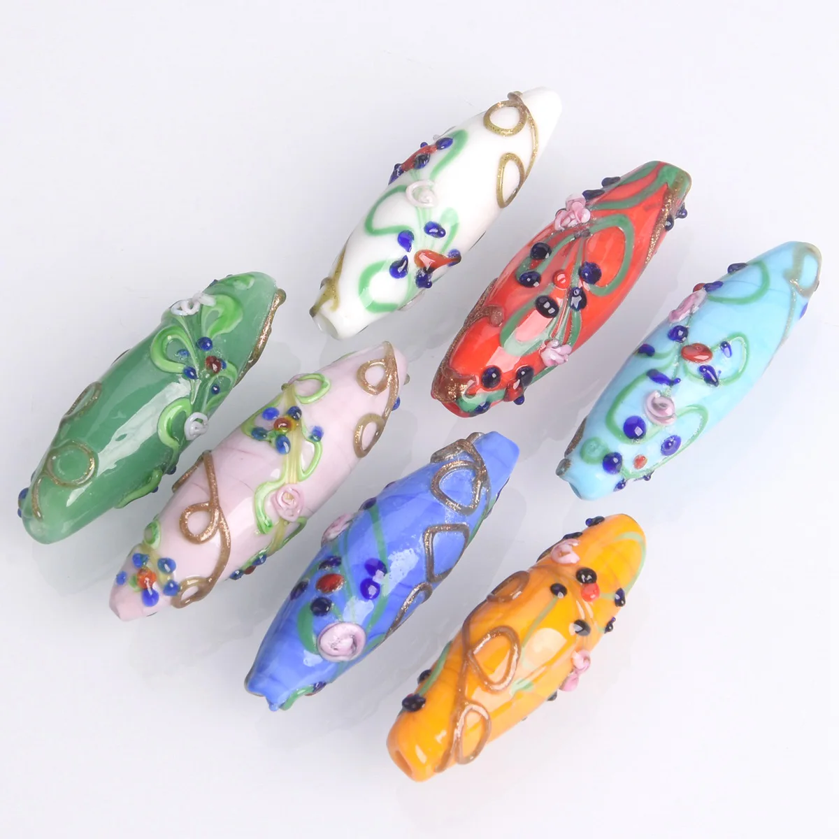 1pcs 43x15mm Oval Rugby Shape Handmade Lampwork Glass Loose Crafts Bead For Jewelry Making DIY Findings