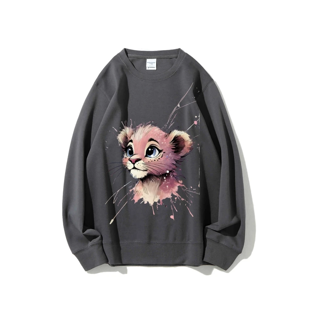 Pink Lion, Women's Hoodie, Y2k Graphic Sweatshirt, Hand-Painted Bunny Art, Korean Style Oversized, Warm Cozy Fall Winter 2025