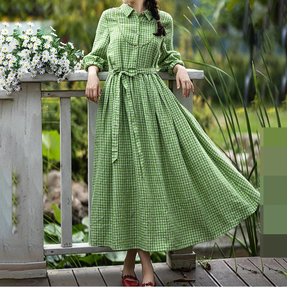 

cabinet tailings, early autumn literary and artistic plaid small fresh, pastoral style, retro temperament, shirt skirt girl