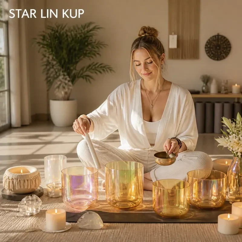STAR LINKUP Thickened Orange Transparent Aurora Crystal Singing Bowl High Quality Alchemy Sound Healing Meditation Chakra