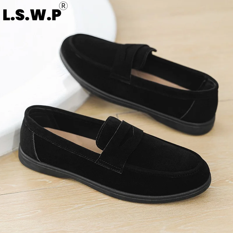 Men's Loafers, Classic Penny Loafers, Faux Suede Simple Low-Top Shoes, Lightweight Non-Slip Flat Shoes, Versatile Casual Shoes for Work and Shopping