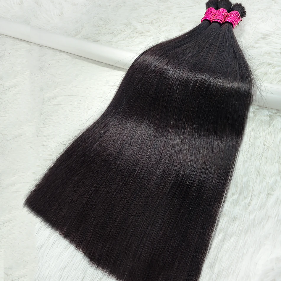 Wholesale 100% Human Hair Extensions Straight Natural Black Indian Hair Bulk Virgin Hair Bundles Brazilian Remy Hair 30 inches