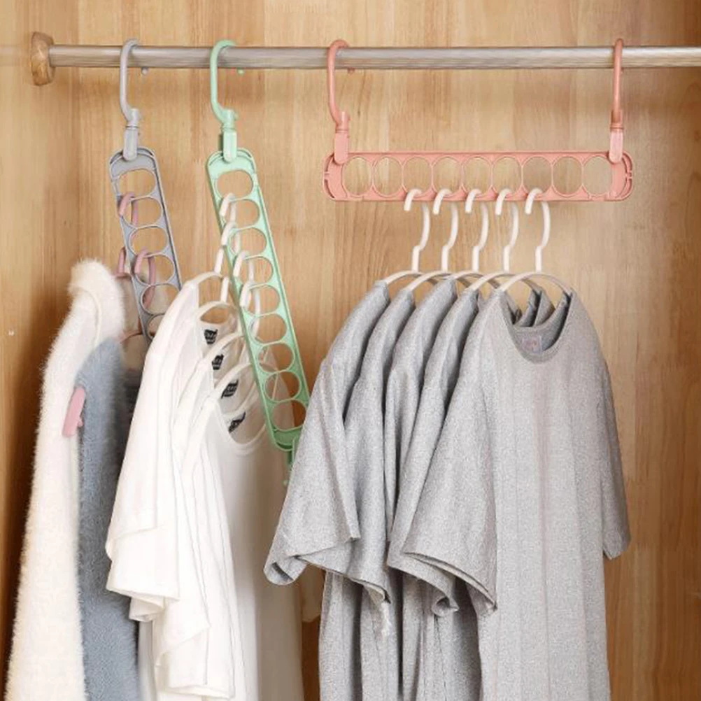 

10pcs Multifunctional 9 Hole Storage Hanger Clothes Drying Rack Coat Storage Rack Closet Organizer Space Saving Grey