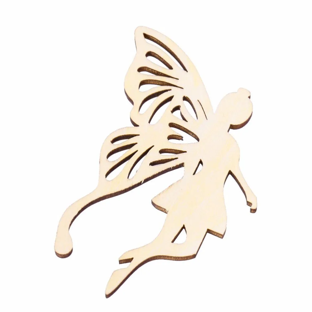 10pcs Wood Fairy Angel\'s Wings shape Ornament Embellishment Tag with String Hanger DIY Craft Favor Labels