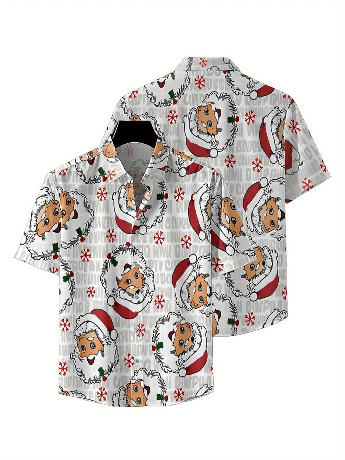 Kemeja Hawaii Ukuran Besar Pria Pola Tema Santa Klaus, Atasan Fashion Musim Panas Baru, Pakaian Jalanan Hip Hop Rock