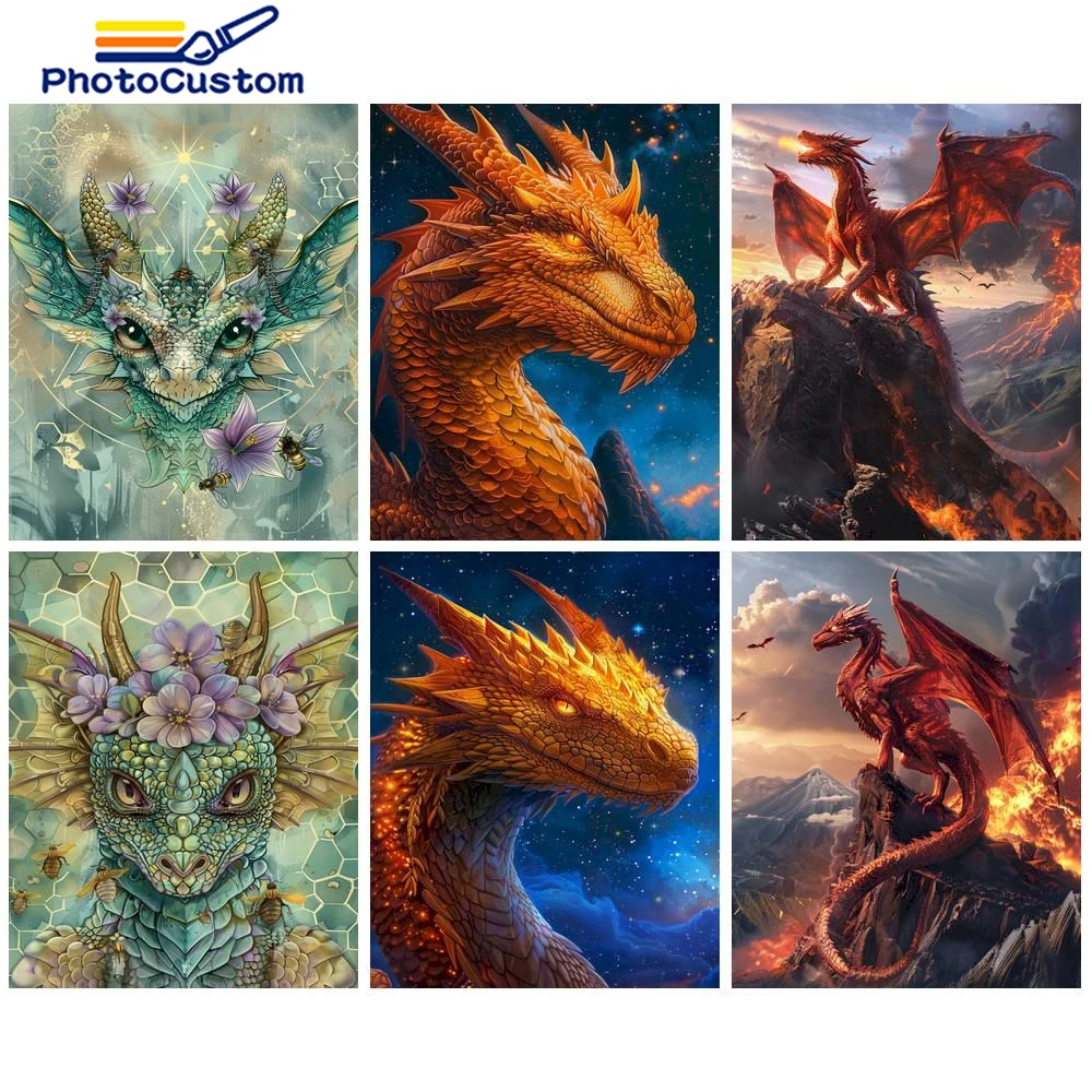 

PhotoCustom Oil Painting By Numbers For Adults Kit Diy Dragon Paints By Number Animal On Canvas Morden Painting DIY Home Decor