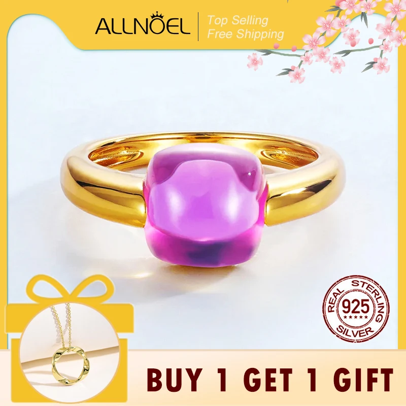 ALLNOEL Women Candy Ring with Multi-colored Stones Brass 10k Gold Plated Fashion Gem Jewelry Colorful Amethyst Crystal Wholesale