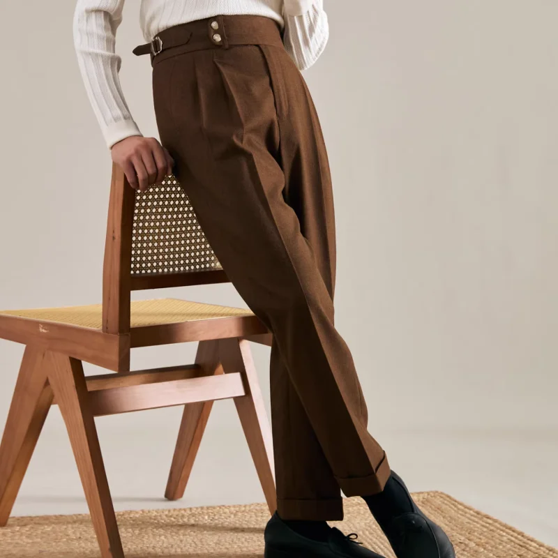 

Italian Naples Casual Trousers Men's Paris Buckle Adjustable Business Gentleman Straight Leg Suit Pants