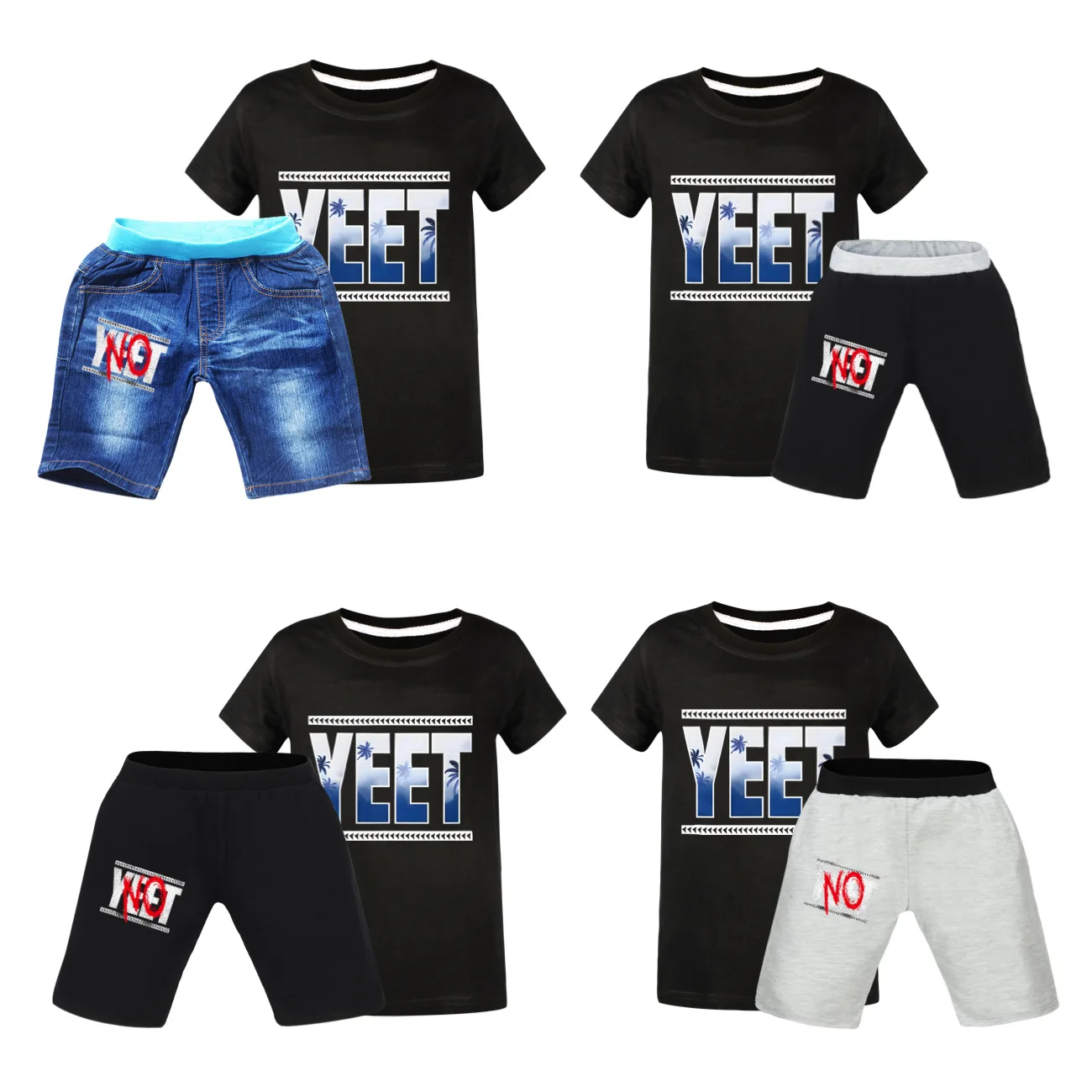 

Summer yeet Children Clothing Set Fashion Baby Boy Girl Short Sleeve T-Shirts+Shorts Top Tee Jeans Denim 2Pcs Kids Suits4419