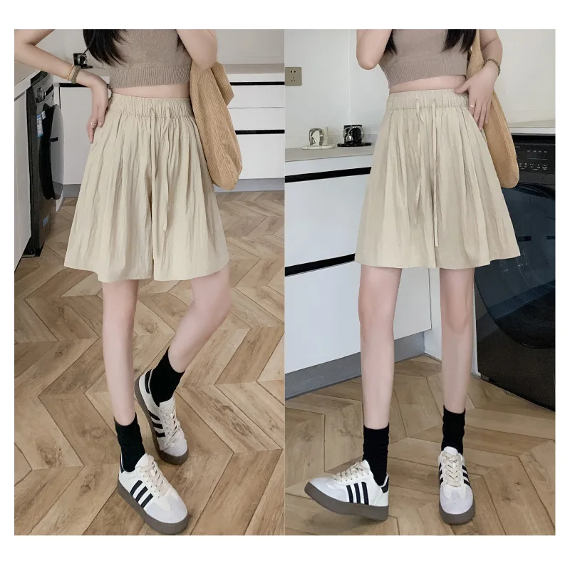 Solid Color Casual Summer Shorts for Women Thin Breathable Elastic Waist Shorts Woman Vacation Loose Wide Leg Shorts Beach Pants