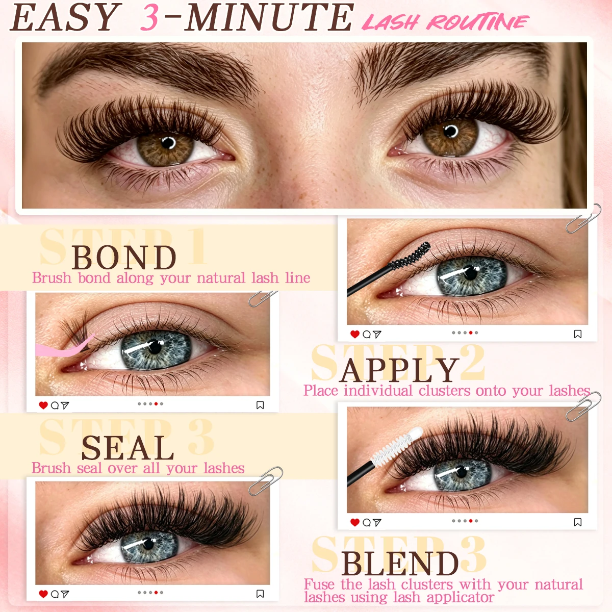 QUEENICE Weiches Braunes Wimpern-Cluster-Set, Gemischte Längen 10-18mm, Natürliches Volumen, Flauschige Manga-Wimpern, Hohe Kapazität, Hochzeitsgeschenk für Damen – Detail 5