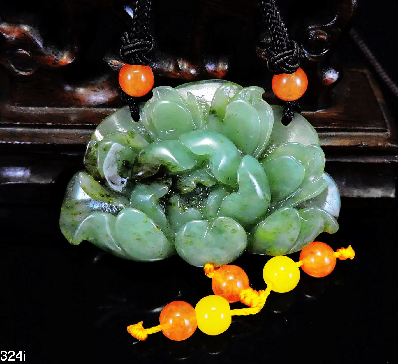 

Jade Jewelry Natural Jade Pendant Necklace Hand-Carved peony flower Jadeite Necklace Pendant Gift No Treatment 324i