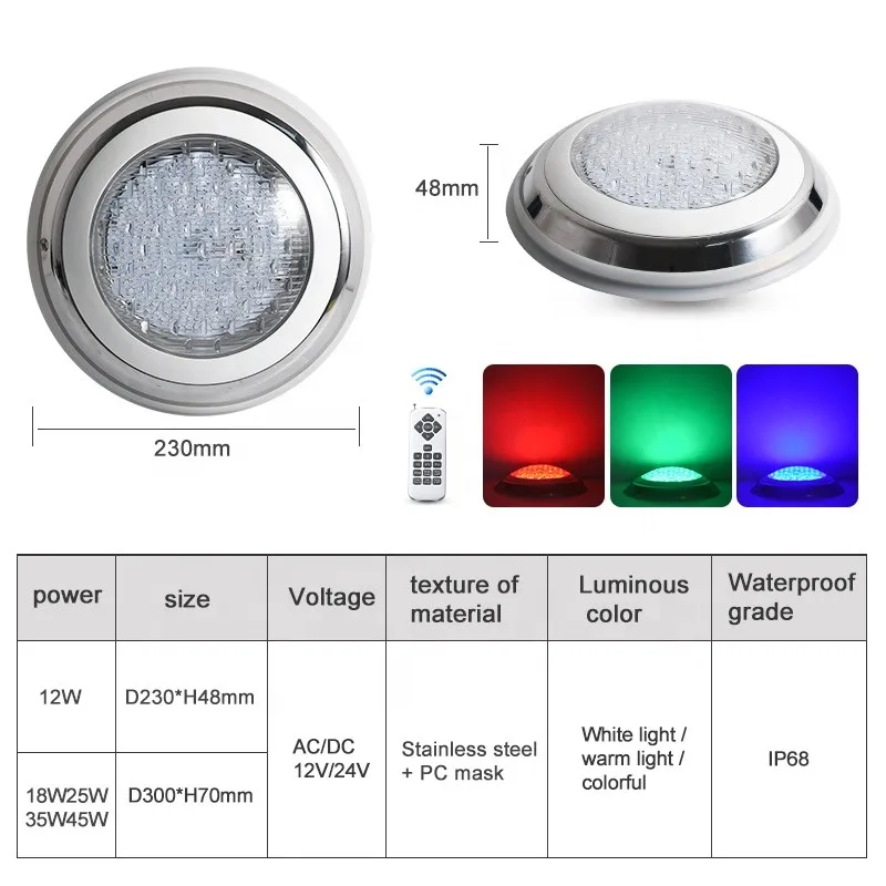 Luz LED de piscina em aço inoxidável, IP68 impermeável, luz subaquática RGB ao ar livre, luz lagoa, piscina luz lâmpadas submersíveis, 12V