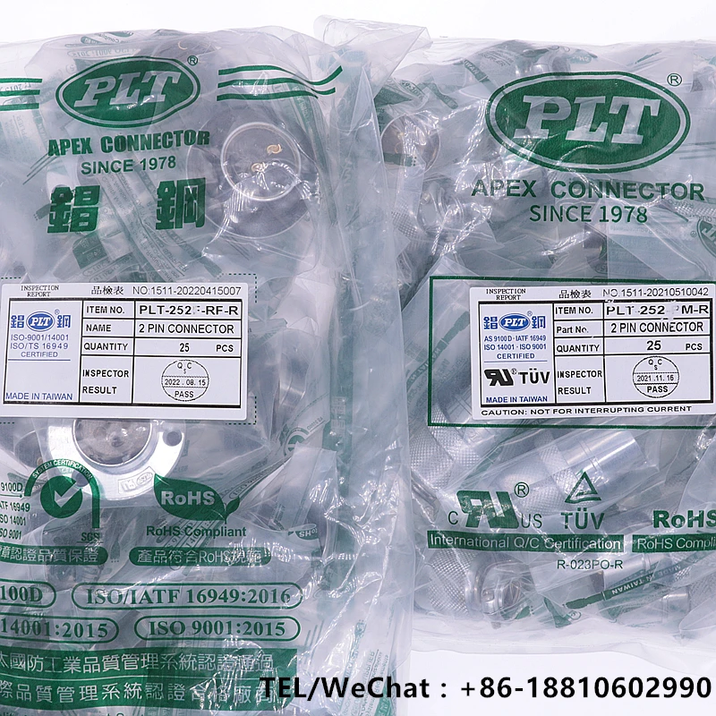 PLT-252-RF-R PLT-252-PM-R APEX 2pin Male Plug Female Socket φ25 Circular Aviation Wire Pane Connector Made in TAIWAN RoHS UL TUV