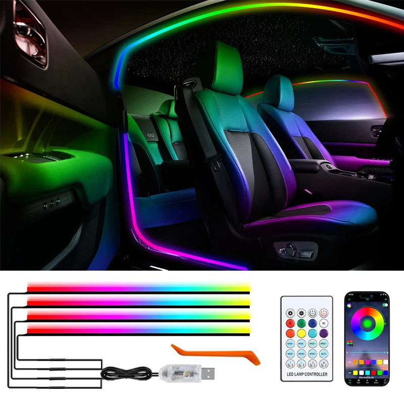 

137.8 inch Car Door Frame Ambient Light LED Symphony RGB Atmosphere Decoration Lamp App Control USB Plug Acrylic Strip for SUV