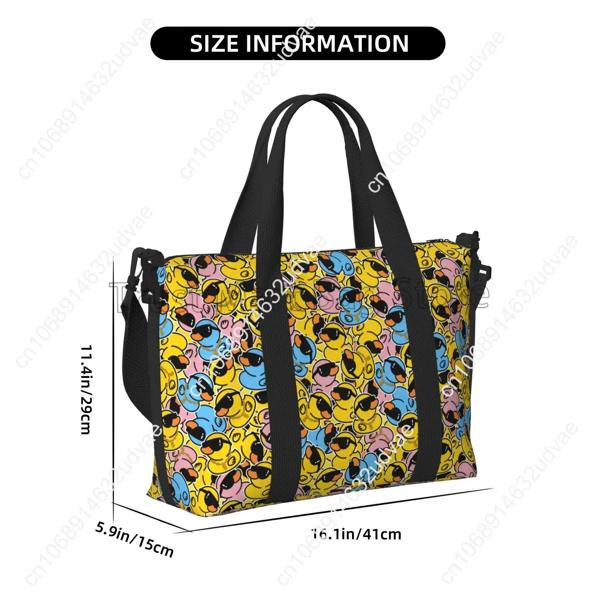 Cute Rubber Cartoon Duck Print Travel Duffel Bags Unisex Waterproof Portable Luggage Tote Bag Overnight Weekender Hand Bag