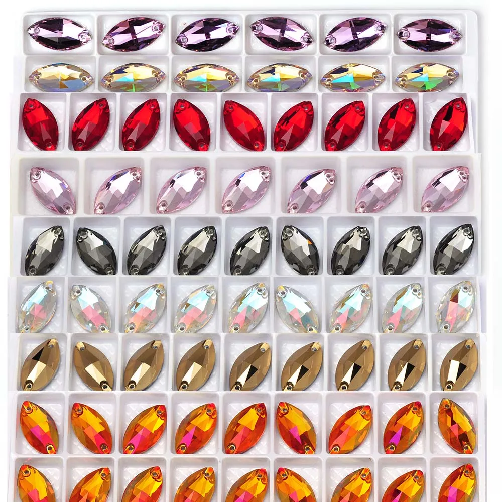 PUBRILEX Glass Strass Navette Edges with Chamfers Flatback DIY Crafts Sew-on Rhinestones for Garments Clothes Bags Sewing Stones