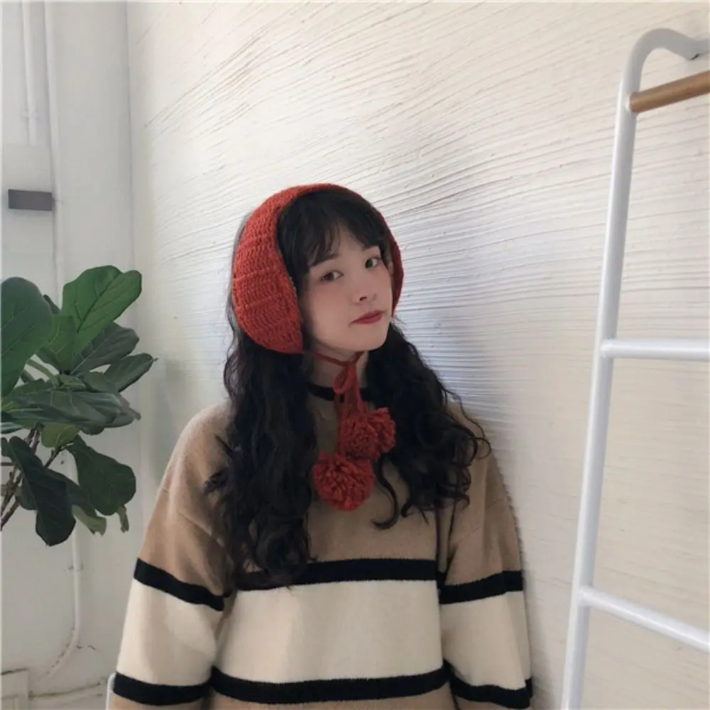 Handmade Korean Style Y2k Plush Earmuffs Thicken Soft Warm JK Knitted Earflap Riding Windproof Winter Ear Cover Women