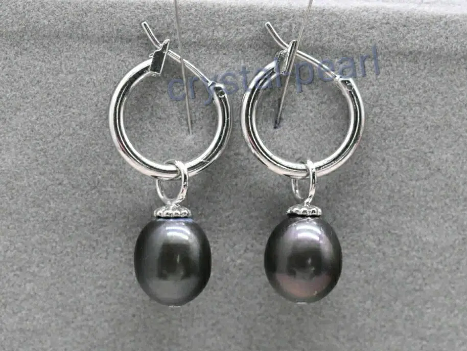 

14K Platinum Natural 10X12 MM AAA Black Nanhai Pearl Earrings fine jewelryJewelry Making