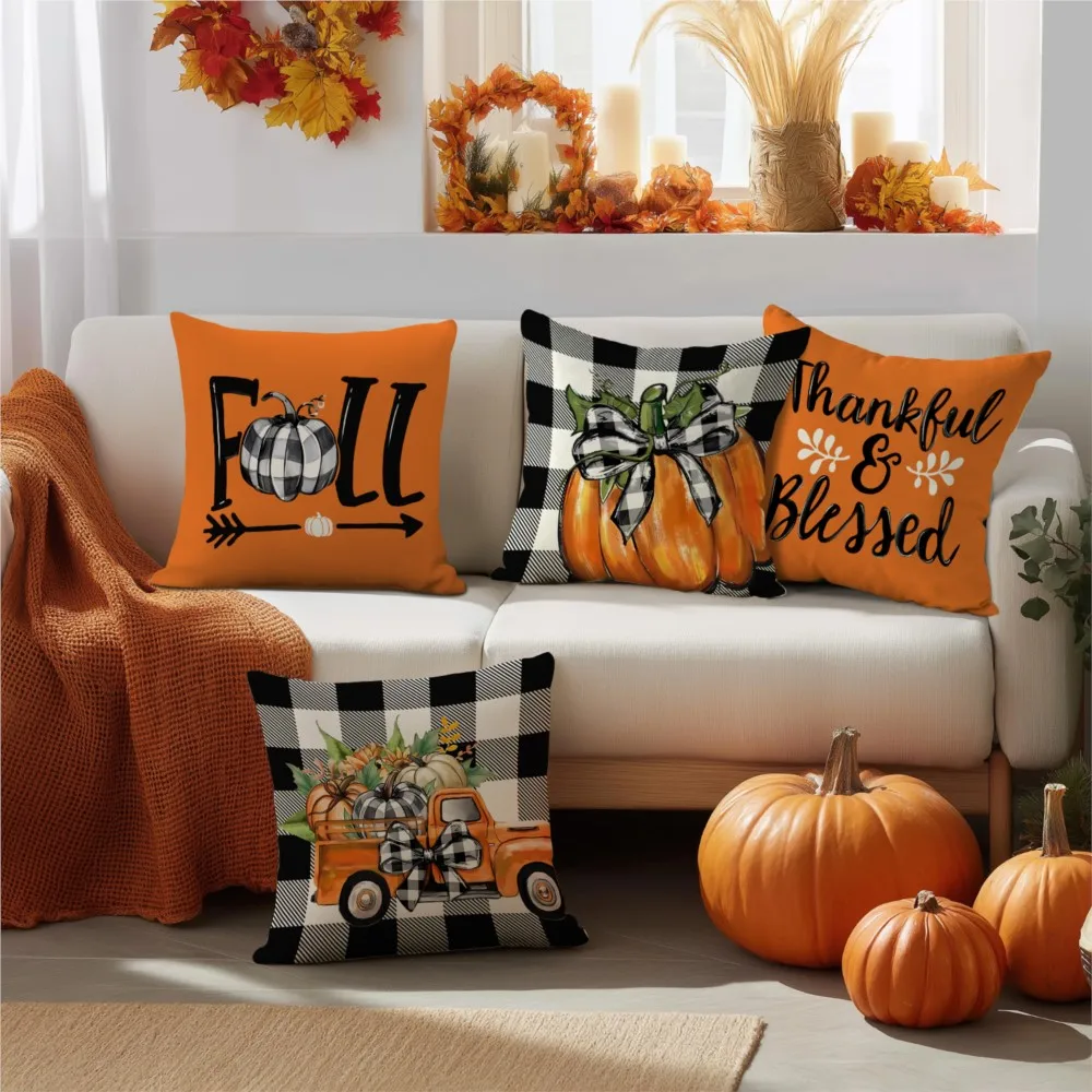 1Pc Thanksgiving Pumpkin Pattern Throw Pillow, Double-Sided Printed Design, Soft Home Decorative Plush Cushion With Inser