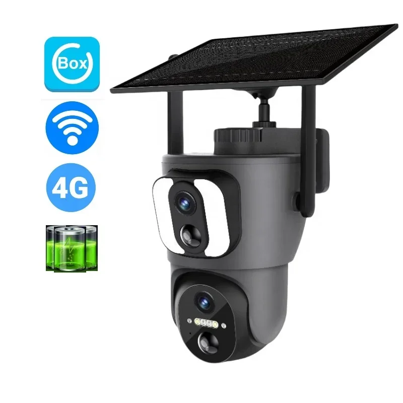 6MP Dual-Screen Preview Solar Camera Low Power PIR Sensor Dual Lens  Security PTZ WIFI IP CCTV with 4G Sim Card Solar Camera