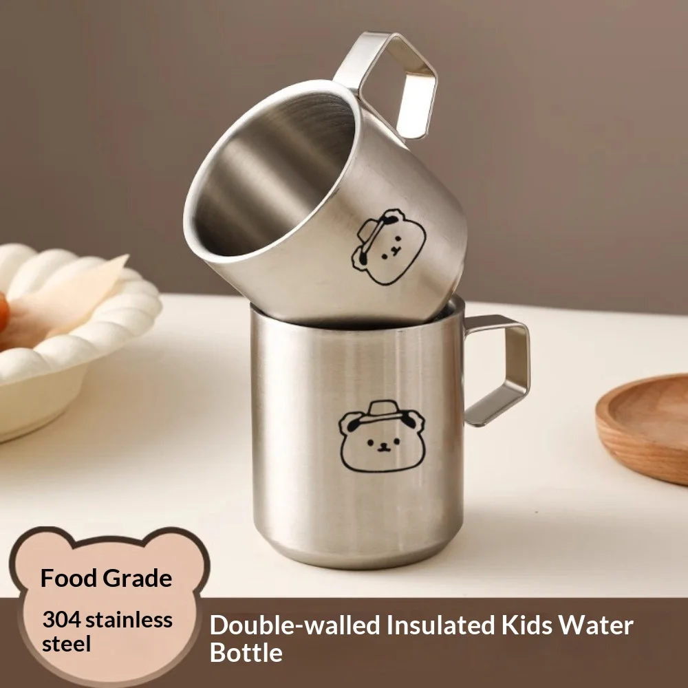 210/300ml Stainless Steel Milk Cup Creative Double-layer Children's Cup Anti-drop Water Cups with Handle Office Coffee Cups