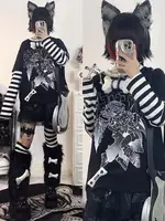 Camisetas con estampado de rayas a la moda, camiseta básica informal de retazos de gran tamaño, camisetas de manga larga falsas de dos piezas a rayas, ropa