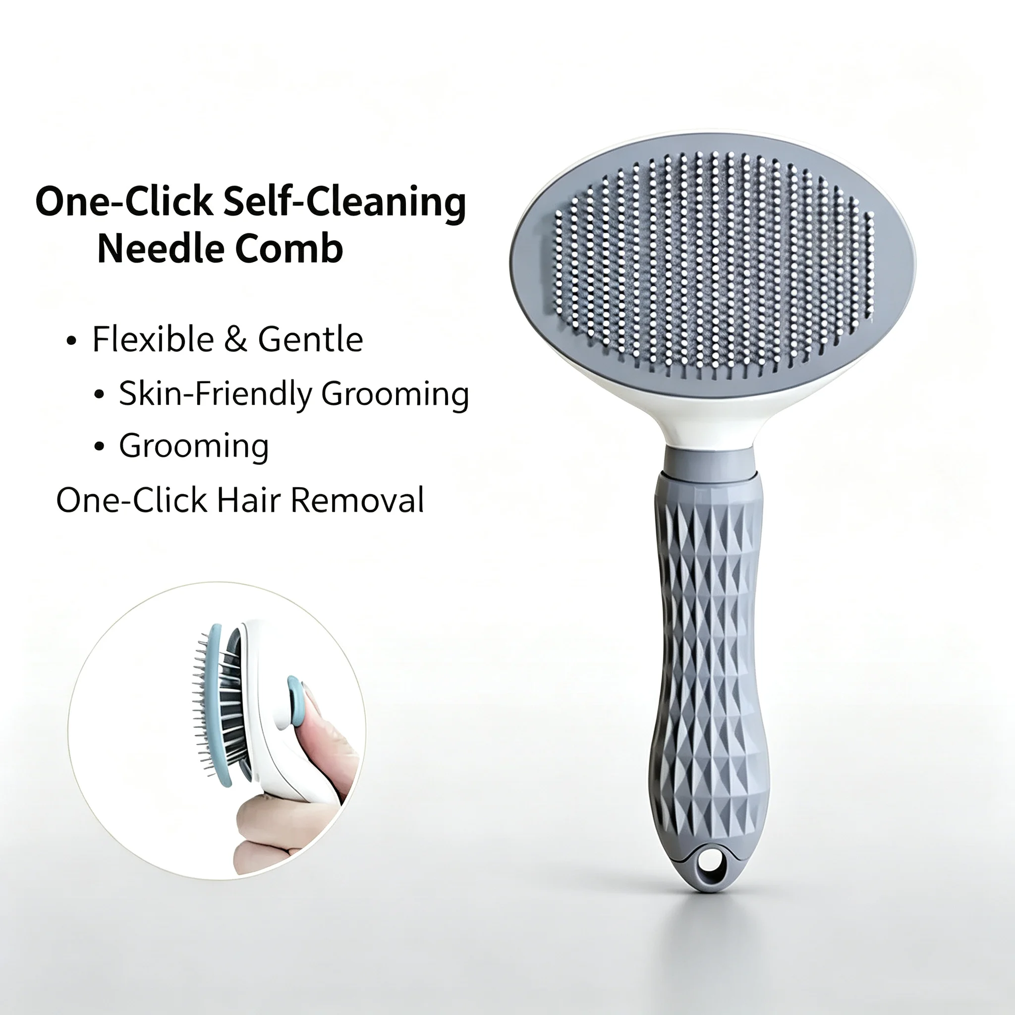 Self‑Cleaning Pet Slicker Brush One‑Click Remove Cat Dog Loose Fur Round‑Tip Protective Pins Universal for Long Short‑Haired Pet