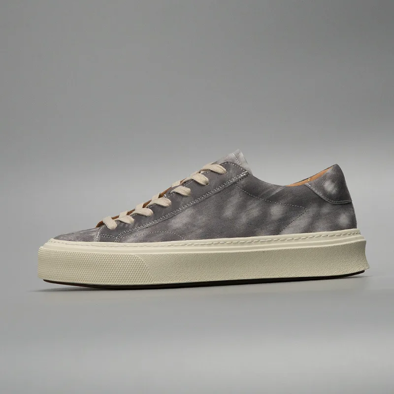 YETTIES Men's 2026 New European Style lace up Sneakers, Washed Vintage Leather in Dusty Grey, Fashion Casual & Versatile