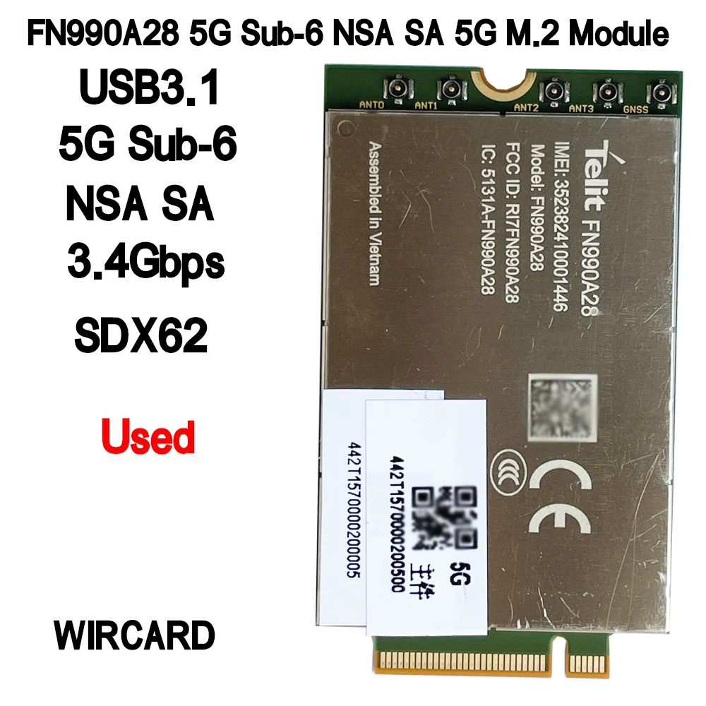 

FN990A28 5G Sub-6 NSA SA M.2 5G Card USB3.1 5G Module 3.4Gbps LTE 4G For Laptop PC 5G CPE