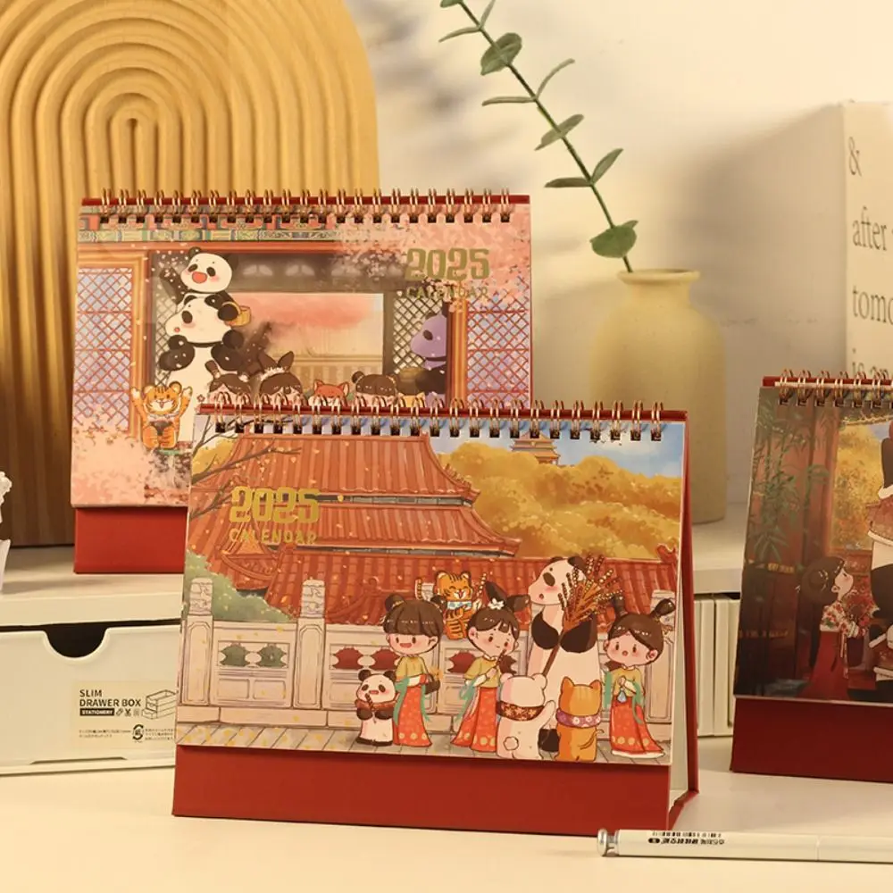 Ancient Style 2025 New Year Desk Calendar Schedule Planning Standing Flip Calendar Time Manegement Daily Monthly