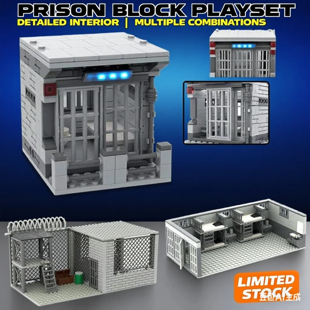 

Military MOC Police Thief Series Bricks Simulated Cage Prison Single Room Cell Building Blocks Toys Gifts