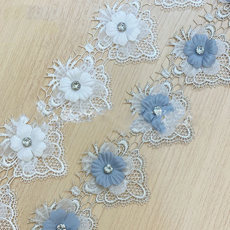 

15Yards Pearl Flower DIY Soluble Wedding Lace Trim Knitting Blue White Handmade Patchwork Ribbon Sewing Supplies Craft