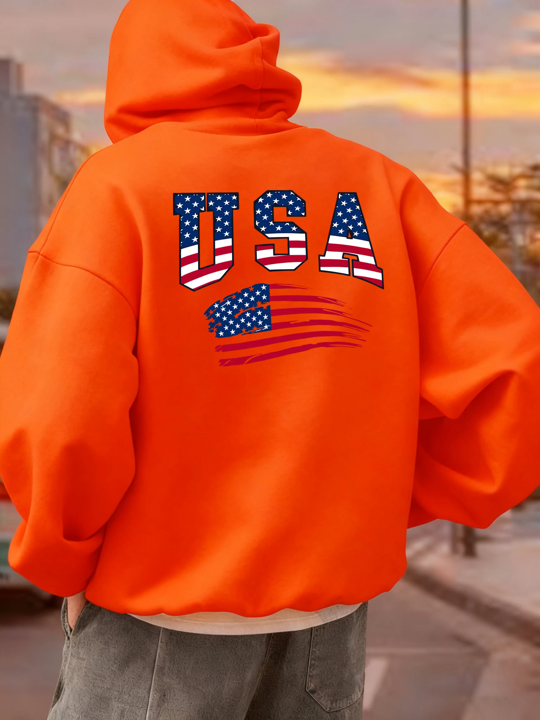 

Мужские толстовки с принтом флага США, Америки, повседневная осенняя карманная уличная одежда, свободные пуловеры унисекс в стиле хип-хоп, флисовая мужская толстовка для бега