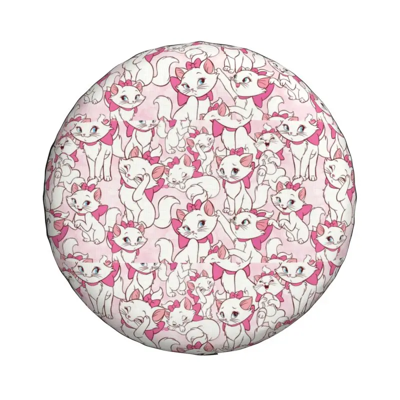 Custom Marie Cat On Pink Spare Tire Cover for Jeep Wrangler Cartoon Anime Kitten 4WD 4x4 Trailer Car Wheel Protector