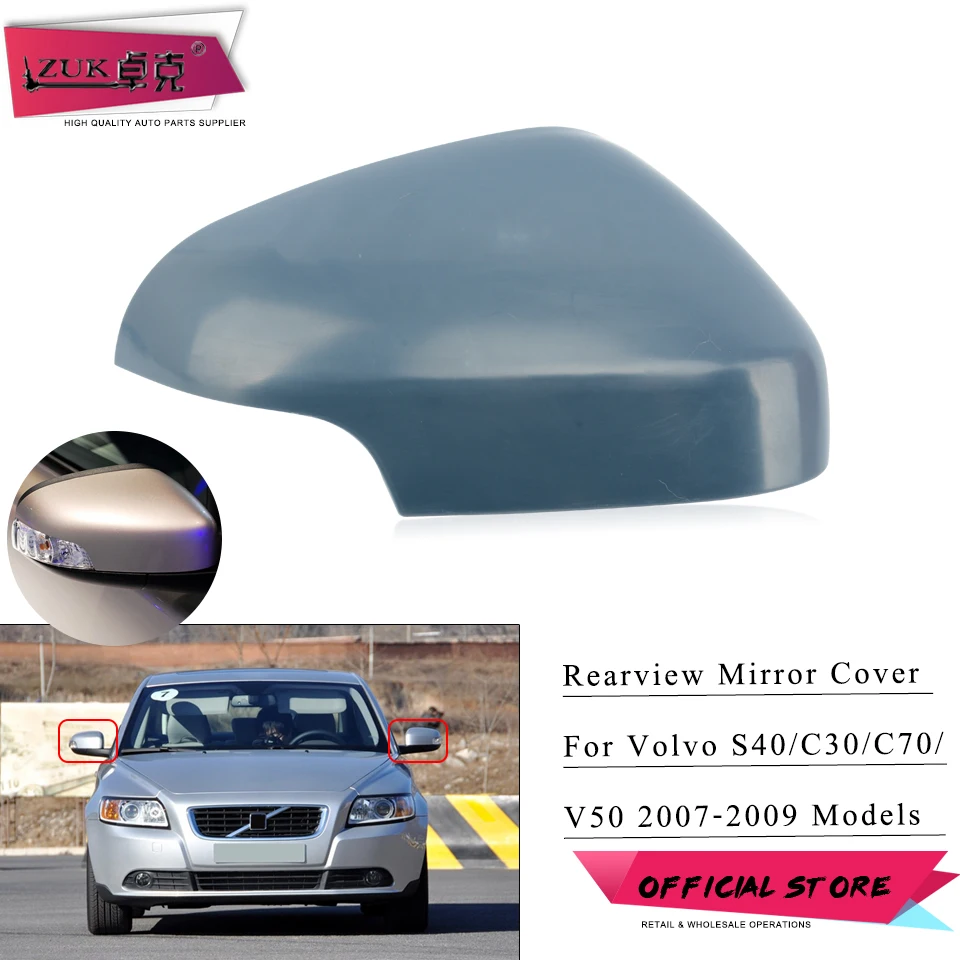 ZUK For Volvo S40 C30 C70 V50 2007-2009 Exterior Door Rearview Mirror Cover Side Mirror Shell Wing Mirror Housing None Painted