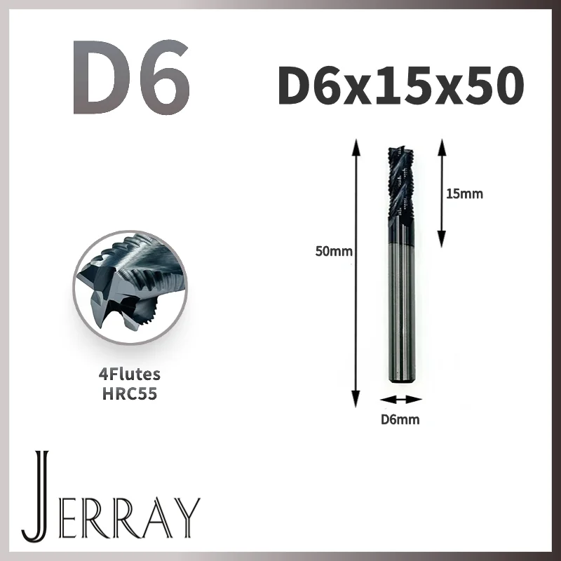 

HRC45 4Flutes D6x15x50mm Tungsten Solide Carbide Roughing End Mills CNC router bits Spiral milling cutter woodworking